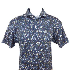 Rhoback Polo Shirt Mens Small Navy Blue Allover Cocktail Print Golf Short Sleeve
